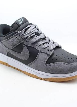 Кожаные мужские кроссовки nike dunk low/ данки, серые - вьетнам7 фото