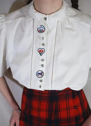 Вінтажна котонова біла блуза сорочка з вишивкою мереживним коміром (котджкор, козі, рукава пуффи, пишні рукава ліхтарики, романтична, етно, вінтаж)6 фото