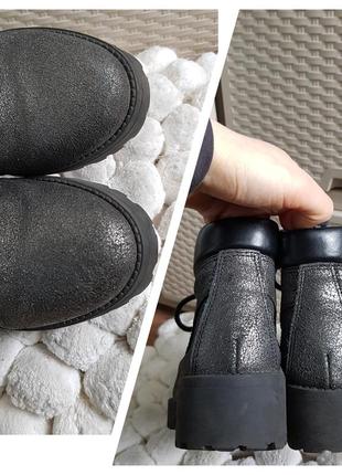 Кожаные серебристые ботинки демисезонные8 фото