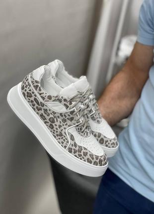 Женские кроссовки из натуральной кожи со вставками леопард + рюкзак10 фото