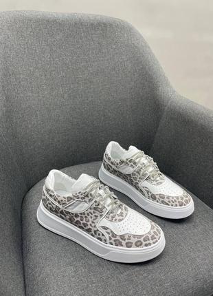Женские кроссовки из натуральной кожи со вставками леопард + рюкзак8 фото