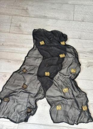 Шикарный черный с золотом прозрачный шарф, палантин1 фото