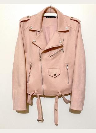 Eur 40 косуха нежно-розовая из ткани под замшу короткая куртка женская курточка1 фото