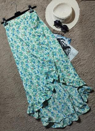 Красивая цветочная длинная юбка с рюшами на запах1 фото