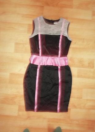 Стильное платье черное  мини баска розовая шелк ацетат р. 10 - s-l - olivia rubin