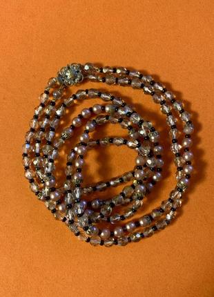 Винтажное двухрядное ожерелье из граненого стекла, бисера, бусинок под жемчужины1 фото