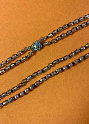 Винтажное двухрядное ожерелье из граненого стекла, бисера, бусинок под жемчужины2 фото