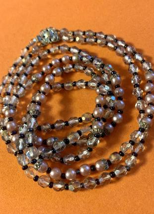 Винтажное двухрядное ожерелье из граненого стекла, бисера, бусинок под жемчужины3 фото