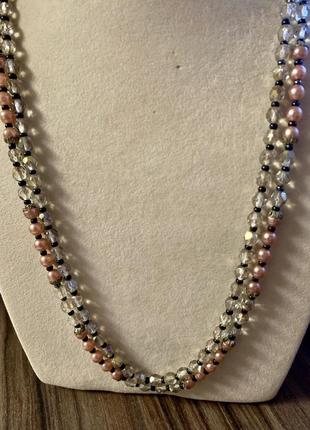 Винтажное двухрядное ожерелье из граненого стекла, бисера, бусинок под жемчужины9 фото