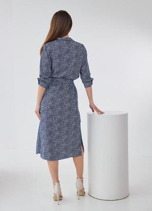 Плаття-сорочка жіноче міді, на ґудзиках, у дрібний принт, синє електрик3 фото