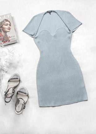 Роскошное платье-футляр fashion nova небесно-голубого цвета с шикарным бюстье1 фото