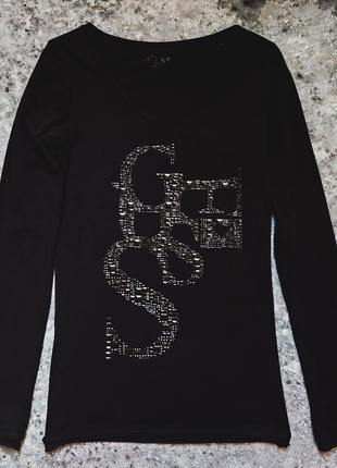 Чорний жіночий лонгслів guess, оригінал, футболка з довгим рукавом, чёрный лонгслив guess