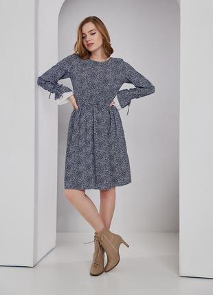 Плаття — мініжіноче коротке, з довгими рукавами із зав'язками з білими деталями, синє електрик7 фото
