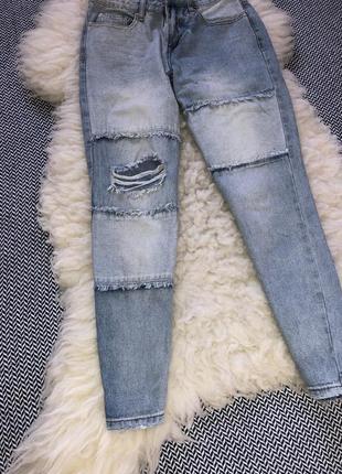 Бойфренд мом mom джинсы штаны рваные комбинация6 фото