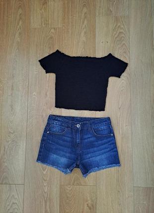 Летний набор для девочки/джинсовые шорты для девочки/летний топ-резинка для девочки1 фото