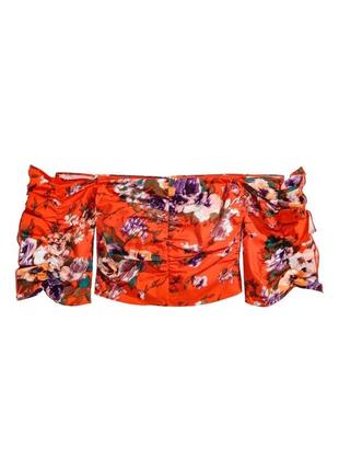 H&m топ яркий оранжевый спущенные открытые плечи коралловый цветочный принт2 фото
