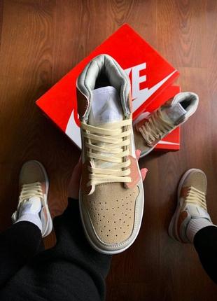 👟кроссовки женские nike air jordan retro 1 beige &amp; silver &amp; white👟4 фото