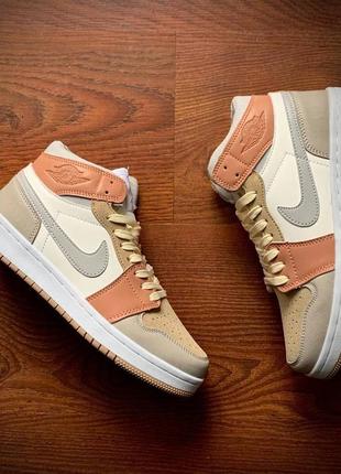 👟кроссовки женские nike air jordan retro 1 beige &amp; silver &amp; white👟8 фото