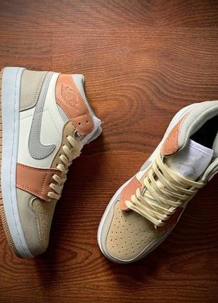 👟кроссовки женские nike air jordan retro 1 beige &amp; silver &amp; white👟7 фото