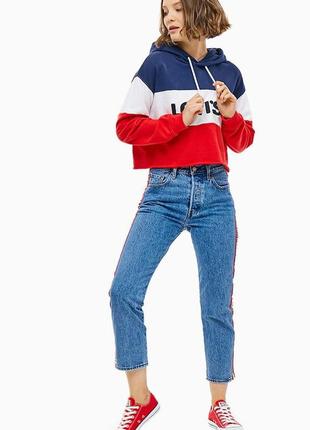 Брендовая укороченная толстовка с капюшоном, свитшот, кофта оверсайз levi's original