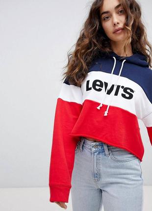 Брендовая укороченная толстовка с капюшоном, свитшот, кофта, худи levi's original2 фото