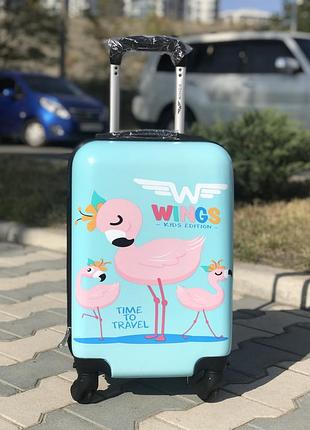 Детский пластиковый чемодан для девочки с фламинго