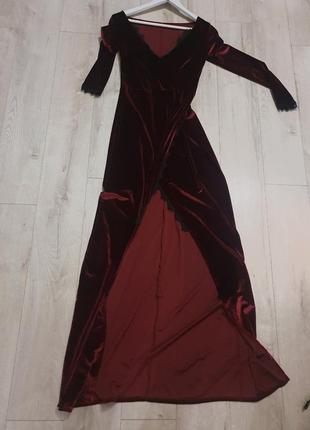 Оксамитове бордове плаття ... дуже спокусливий розріз2 фото