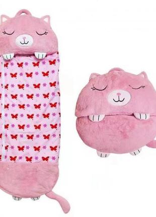 Спальний дитячий мішок 3в1 для сну подушка іграшка спальник 140х50 см на блискавці happy nappers. co-548 колір: рожевий3 фото