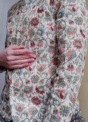 Эксклюзивный винтажный жаккардовый жакет пиджак в цветы