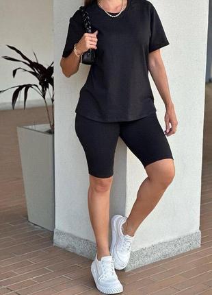 Костюм стильный женский спортивный для йоги спорта отдыха футболка оверсайз oversized лосины короткие стрейч вискоза2 фото