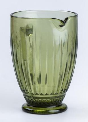 Глечик для напоїв 1,2 л фігурний прозорий ребристий з товстого скла, зелений2 фото