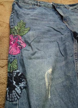 Джинси жіночі з вишивкою квітковий принт tu , джинси завужені батал2 фото