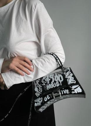 Balenciaga hourglass small handbag graffiti in black8 фото