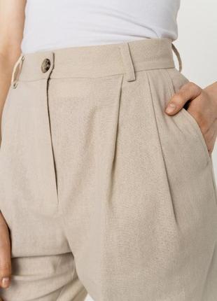 Тренд 2020 жіночі лляні штани з защипами висока талія 54-52р5 фото