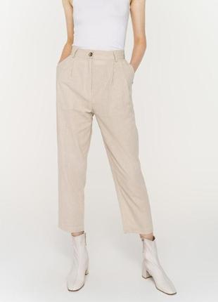 Трэнд 2020 женские льняные брюки с защипами высокая талия 54-52р4 фото