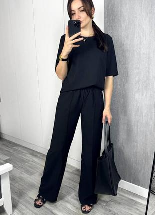 Жіночий брючний костюм льон чорний (розмір 42/44)