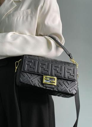 Fendi baguette black leather bag