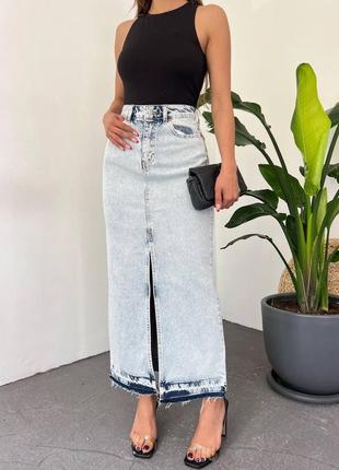 Юбка юбка джинсовая меди с разрезом спереди2 фото