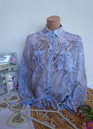 Фирменная стильная качественная натуральная блузка рубашка в нежный орнамент2 фото