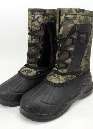 Чоботи чоловічі утеплені розмір 45, чоботи гумові зимовий утеплювач, черевики колір: gl-702 зелений піксель