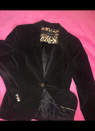 Шикарный пиджак велюровый с леопардовым прилётом zara жакет2 фото