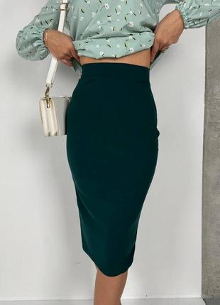 Модная юбка карандаш с завышенной талией трикотажная юбка миди зеленая женская юбка (121000)
