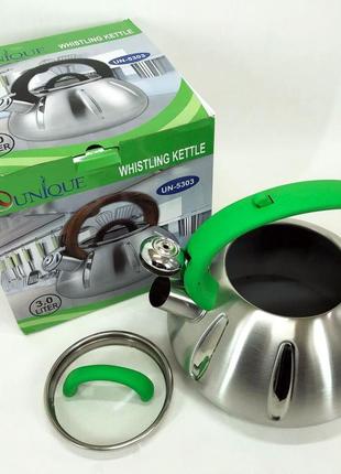 Чайник для плити 2 літри unique un-5303 / чайник для газ плити / чайник qi-257 зі свистком