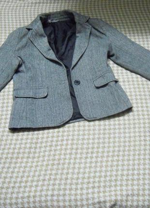 Стильный пиджак на подкладе, шерсть в составе; твидовый жакет в елочку1 фото
