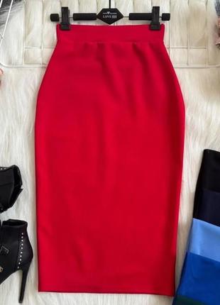 Модная юбка карандаш с завышенной талией трикотажная юбка миди красная женская юбка до колена большого размера