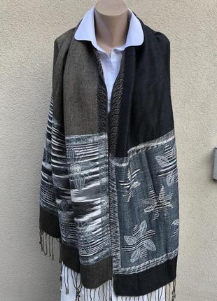 Большущий шарф,палантин,накидка с бахромой,шерсть-шелк,люкс бренд,6 фото