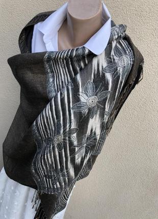 Большущий шарф,палантин,накидка с бахромой,шерсть-шелк,люкс бренд,10 фото