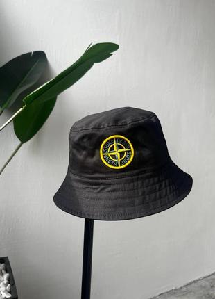 Панамка stone island чоловіча жіноча бавовна стон айленд вишивка чорна