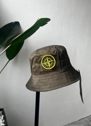 Панамка stone island чоловіча жіноча бавовна стон айленд вишивка коричнева