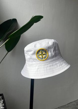 Панамка stone island чоловіча жіноча бавовна стон айленд вишивка біла